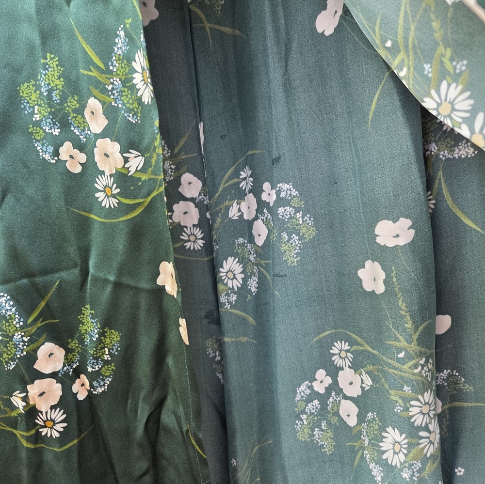 Reformation Birch Ruched Floral-Print Silk-Charmeuse Maxi Dress Green 12 Rare - Picture 8 of 9